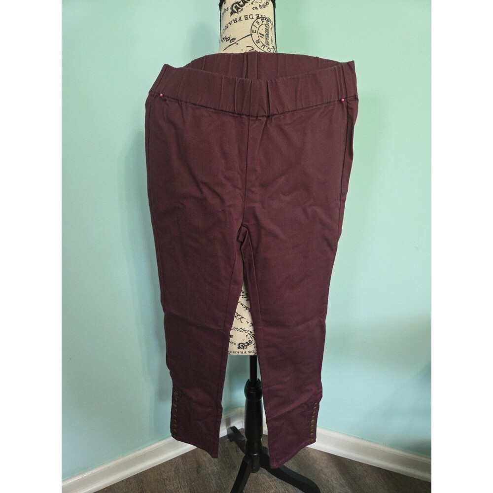 SOFT SURROUNDINGS Wine Pippa Pull-On Slim Leg Pants, Snaps at Hem pxs